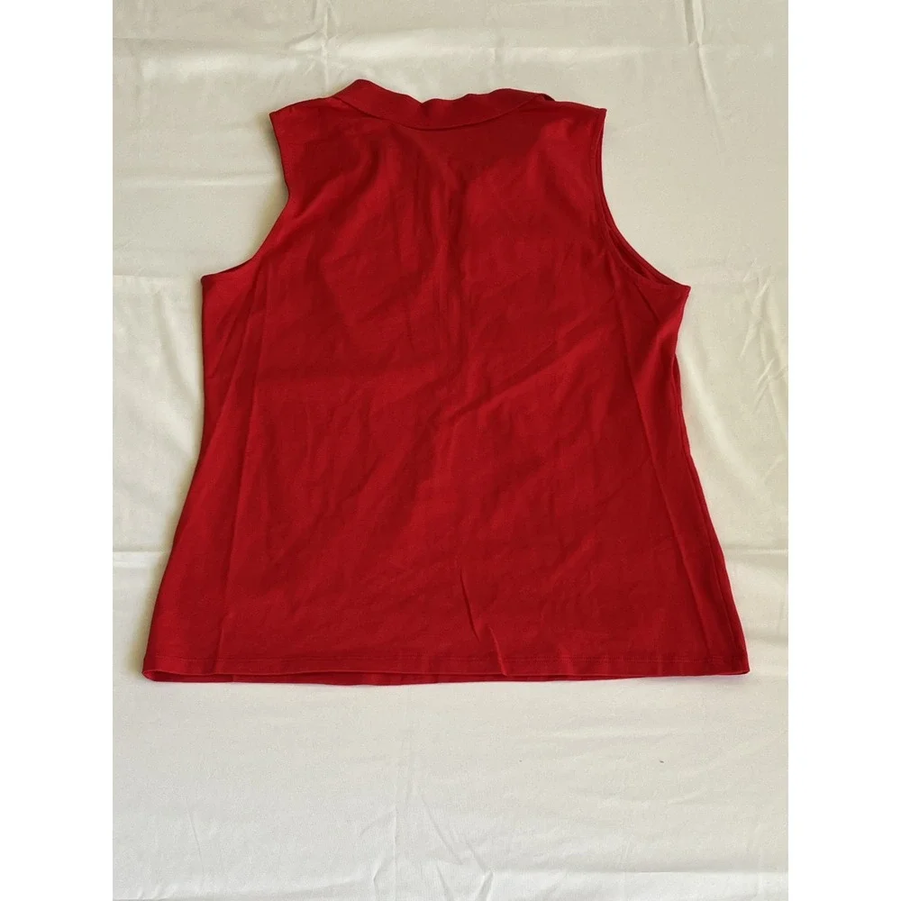 Michael Kors Womens True Red Ruched Quarter Zip Sleeveless Polo Top Large MK